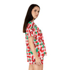 TGIF Sleepover PJs in Red & White Gingham Cherry Girl Tee & Pajama Shorts-Set