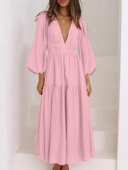 Willow Plunge Neck Summer Maxi Dress with Tiered Skirt | 7 Colors