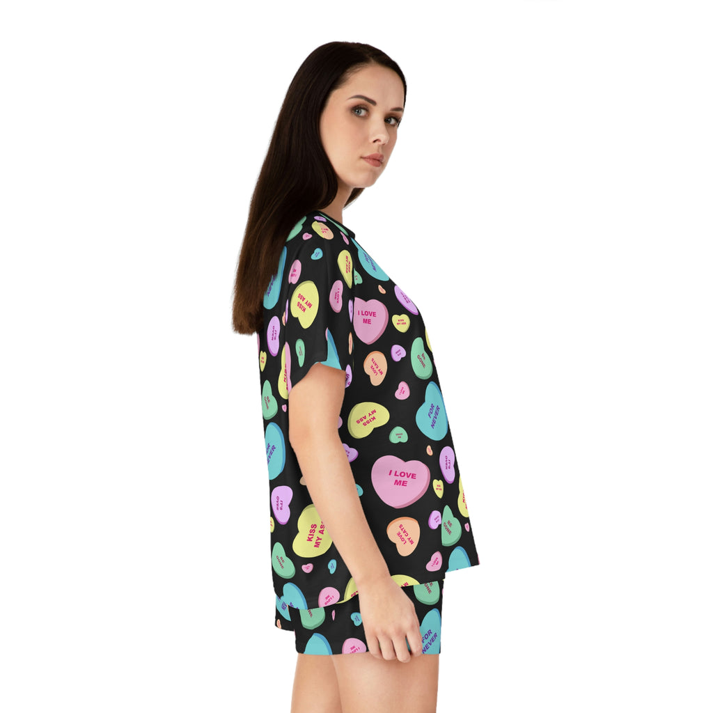 TGIF Sleepover PJs in Black Bitter Candy Hearts Tee & Pajama Shorts-Set