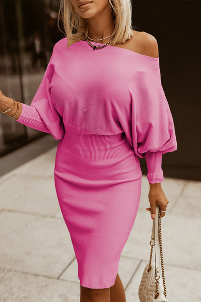 Adele Off Shoulder Sweater Dress in Rose Pink | Poundton