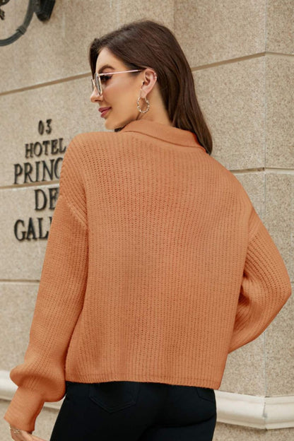 Johnny Collar Lantern Sleeve Sweater in Orange, White, or Grey