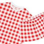 TGIF Sleepover PJs in Ruby Red Gingham Tee & Pajama Shorts-Set