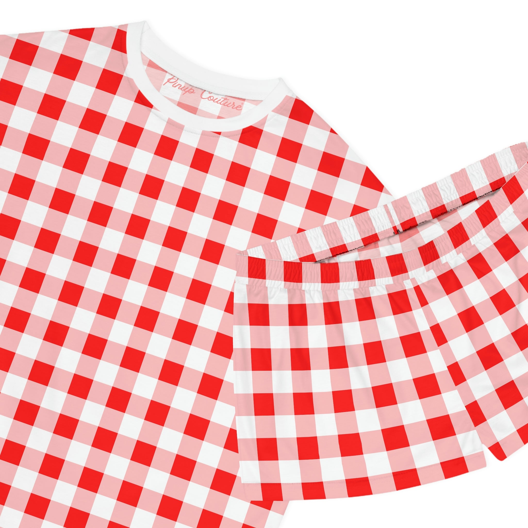 TGIF Sleepover PJs in Ruby Red Gingham Tee & Pajama Shorts-Set