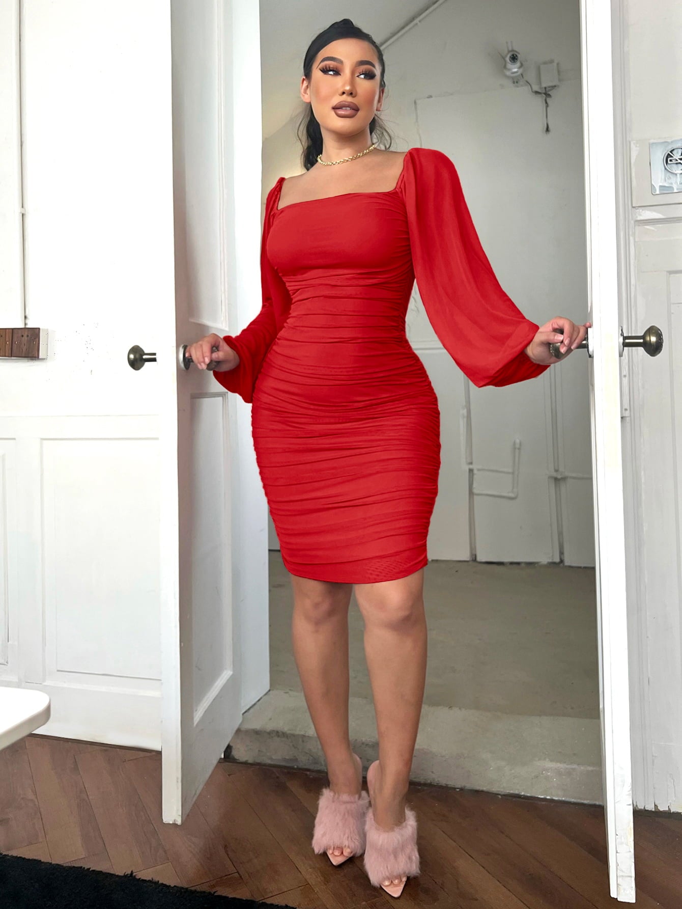 Zip-Back Ruched Bodycon Dress | Pinup Girl Clothing pinupgirlclothing.com Zip-Back Ruched Bodycon Dress | Pinup Girl Clothing pinupgirlclothing.com