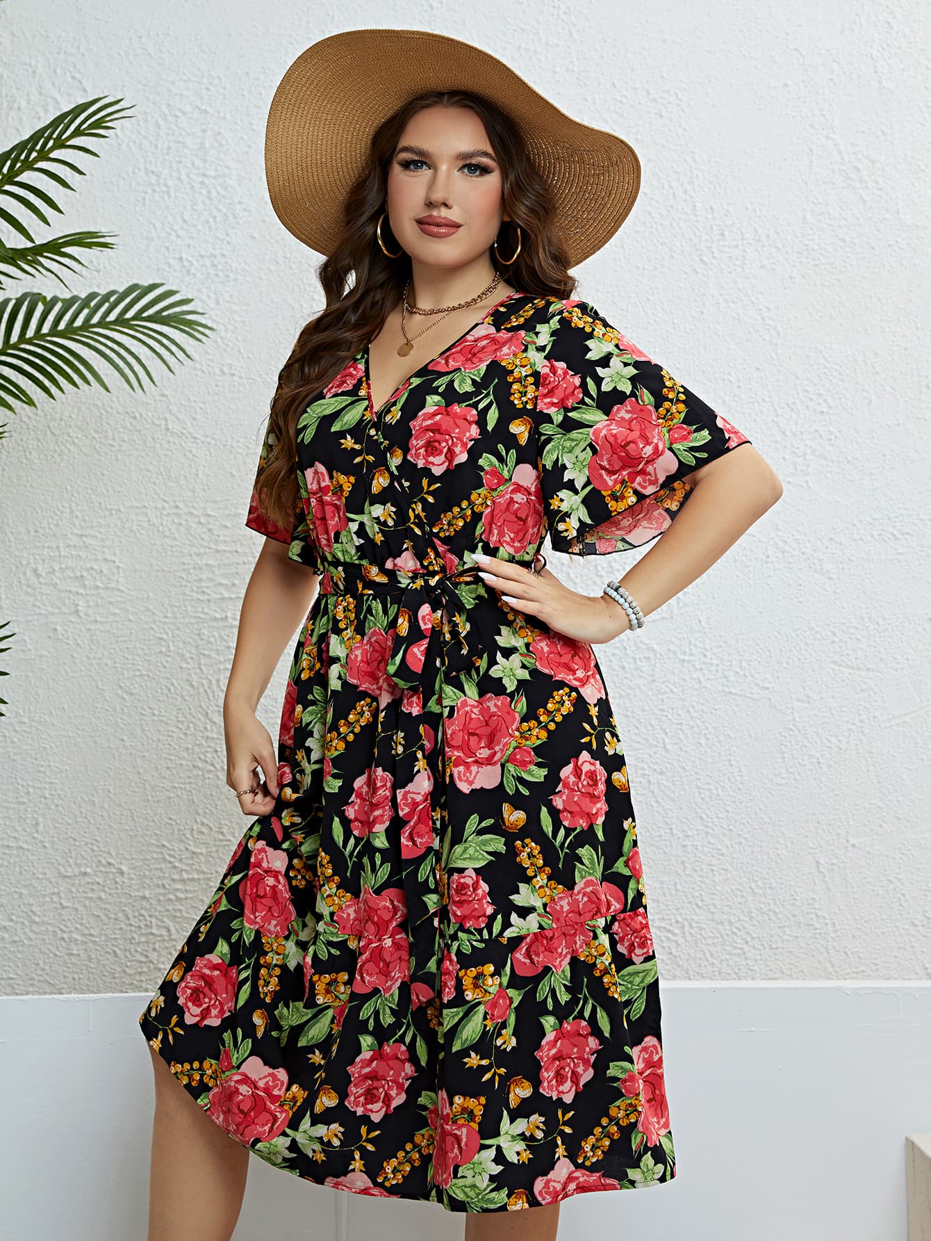It's a Faux Wrap Floral Belted Dress | Plus Only