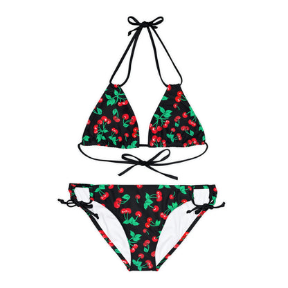 Alex Strappy Bikini Set in Black Vintage Cherry Print| Pinup Couture Swim