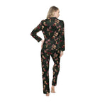 Pajama Game in Dark Bella Roses Satin 2 Piece Button Up PJ Set