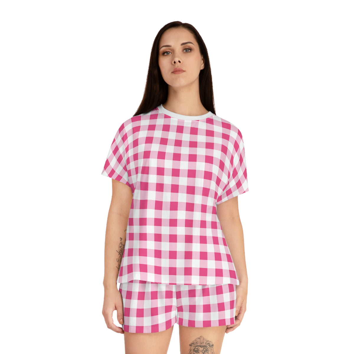 TGIF Sleepover PJs in Everything Nice Pink Gingham Tee & Pajama Shorts-Set