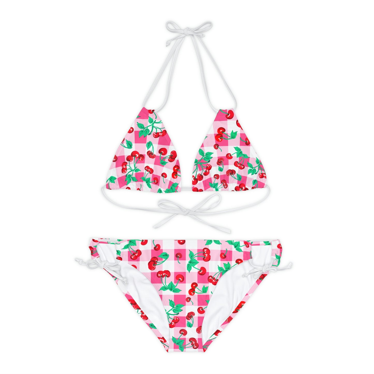 Alex Pink Vintage Gingham Cherry Girl Strappy Bikini Set | Pinup Couture Swim