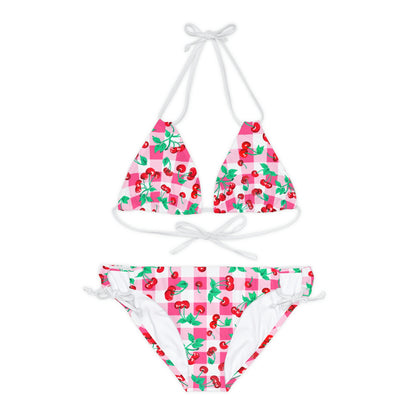 Alex Pink Vintage Gingham Cherry Print Strappy Bikini Set | Pinup Couture Swim