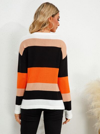 Peyton Striped Round Neck Dropped Shoulder Sweater | 5 Colors | Poundton