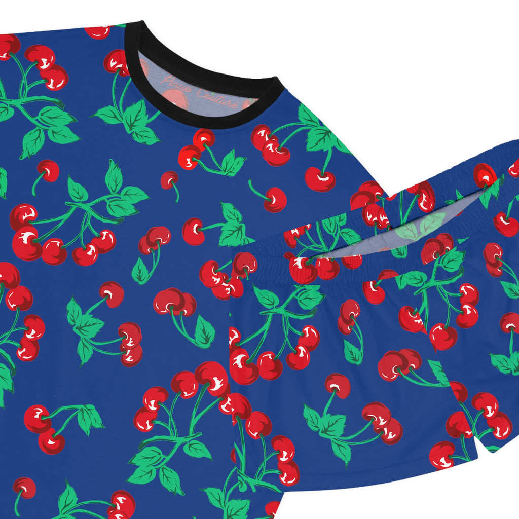 TGIF Sleepover PJs in Dark Blue Cherry Girl Tee & Pajama Shorts-Set