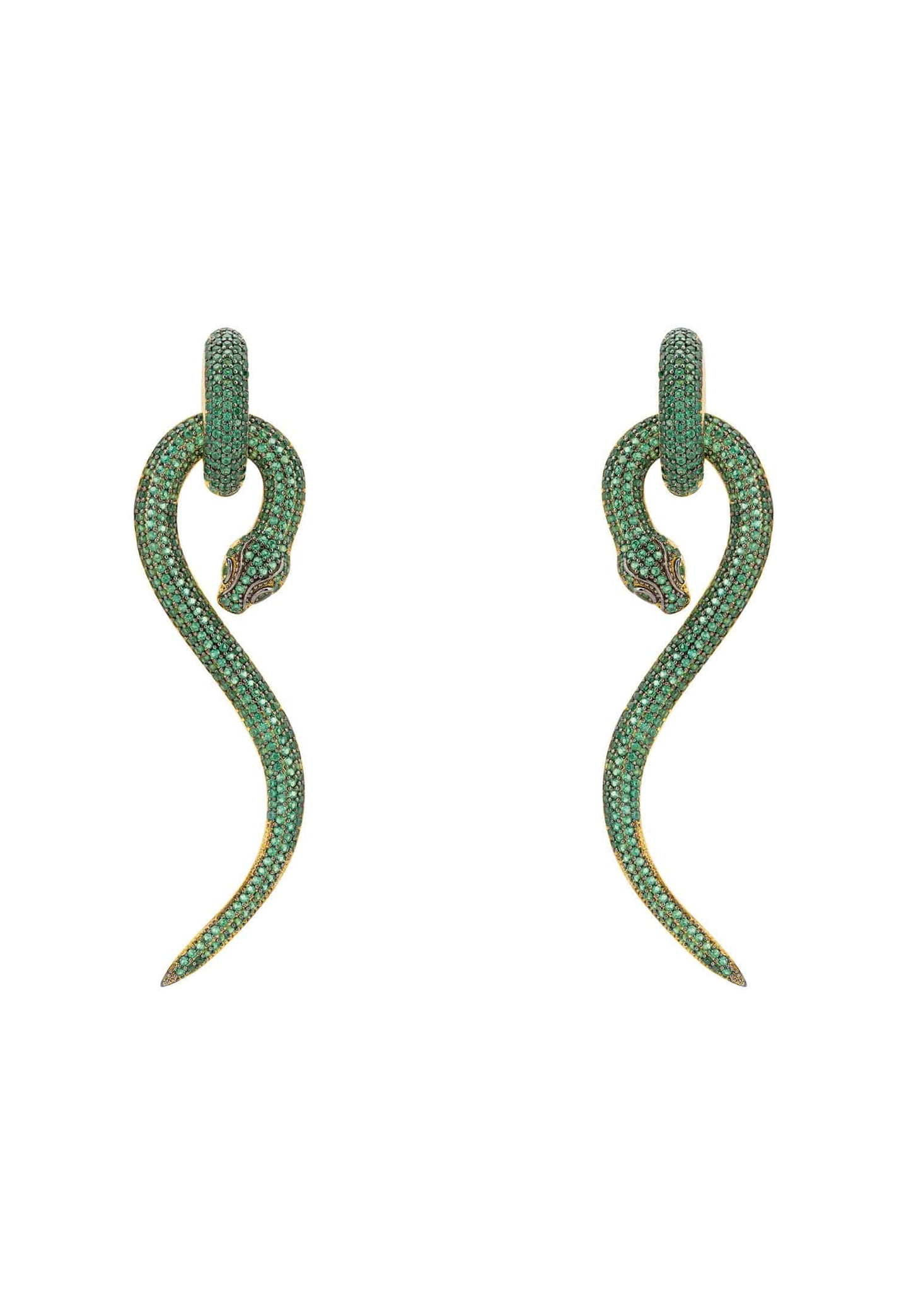 Emerald Zircon Anaconda Yellow Gold Drop Earrings | Latelita