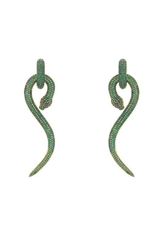 Emerald Zircon Anaconda Yellow Gold Drop Earrings | Latelita