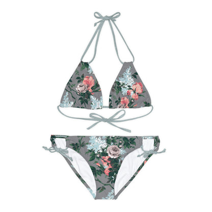 Antoinette Grey Bella Roses Strappy Bikini Set  | Pinup Couture Swim