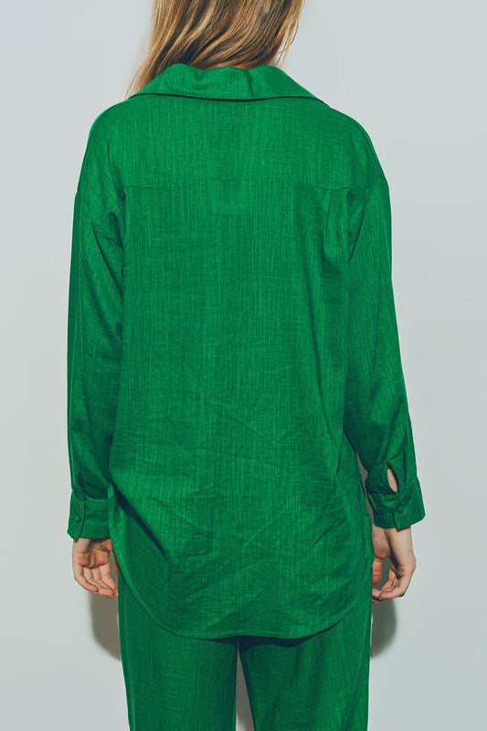 Loose Fit Button Down Shirt in Kelly Green Cotton