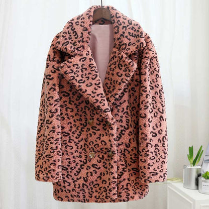 Leopard Print Fuzzy Teddy Jacket  Women Warm Fur Jacket Streetwear