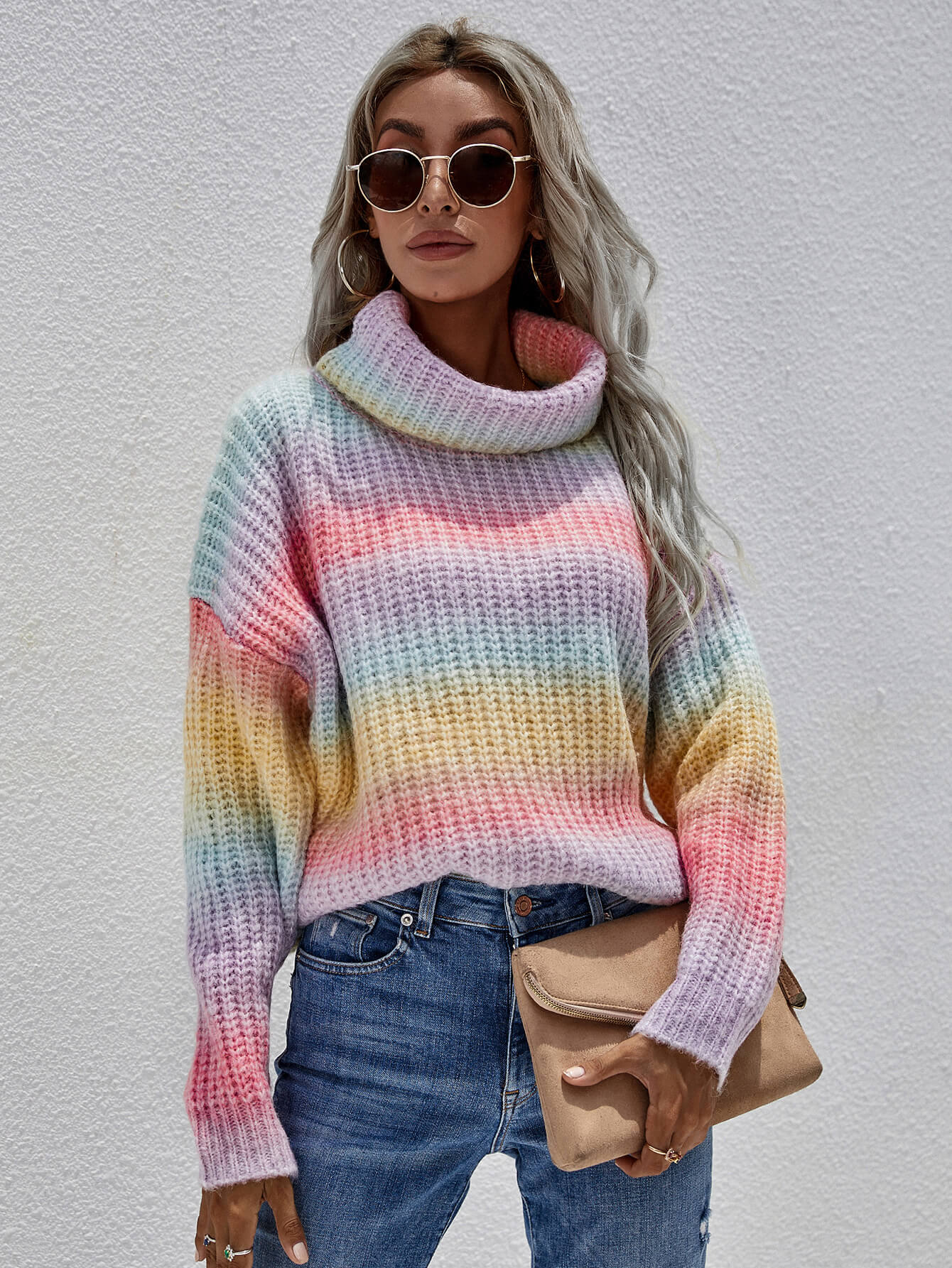 Rolled Rainbow Wide Rib Sweater in Summer and Winter