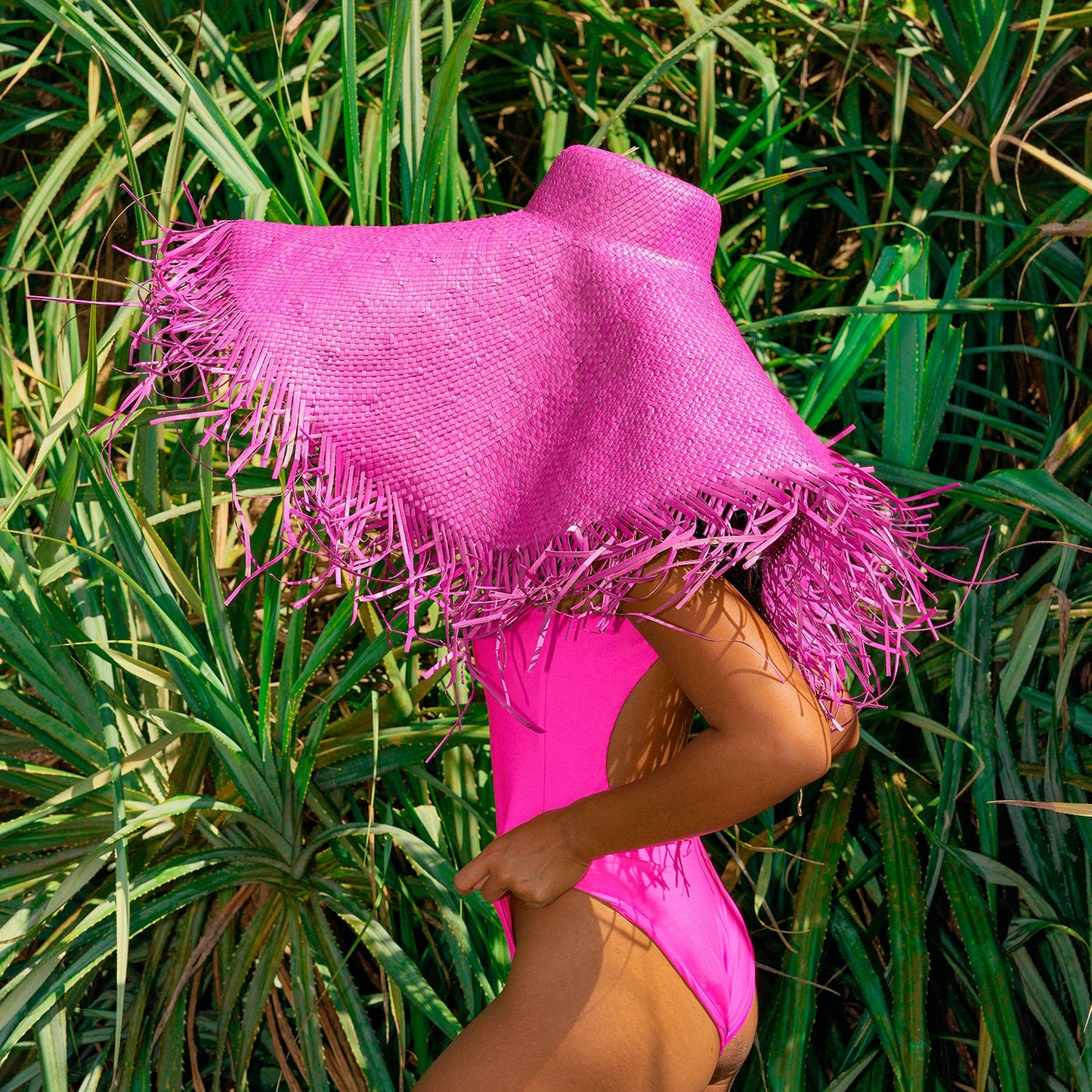 AMORA Oversized Woven Straw Hat in Hot Pink | BrunnaCo