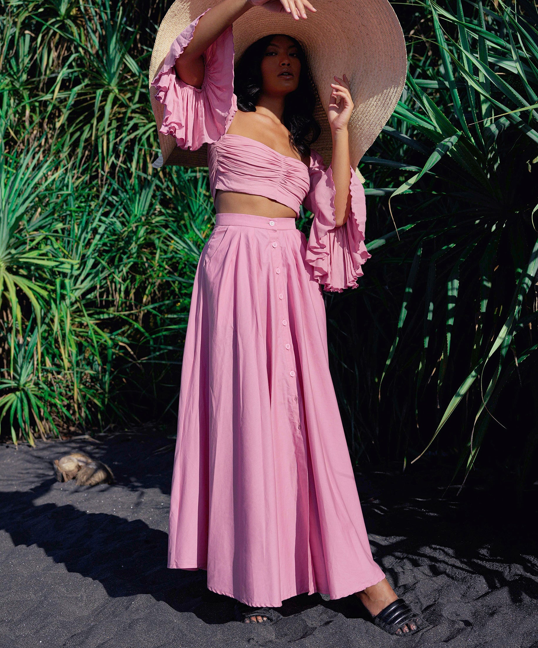 Pleated maxi cheap skirt pink