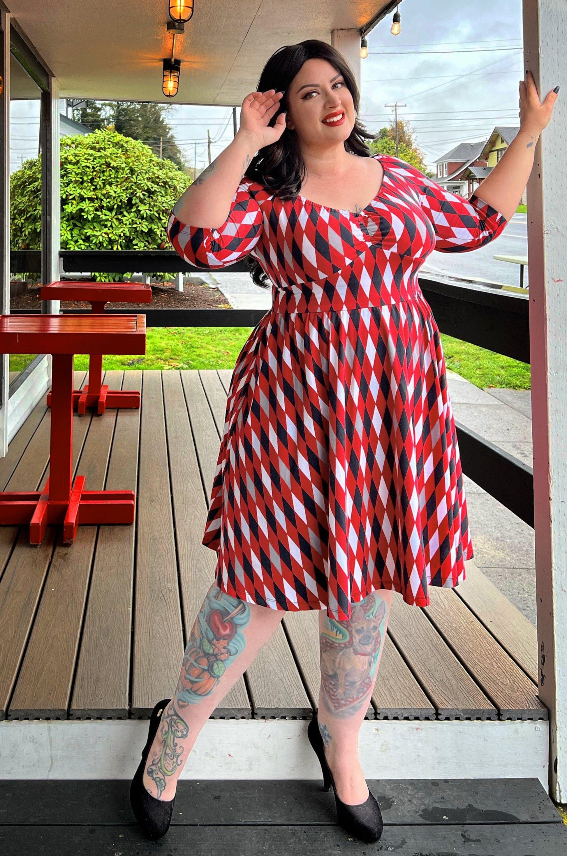 Kayla Swing Dress in Bad Girl Harlequin | Laura Byrnes Design - pinupgirlclothing.com