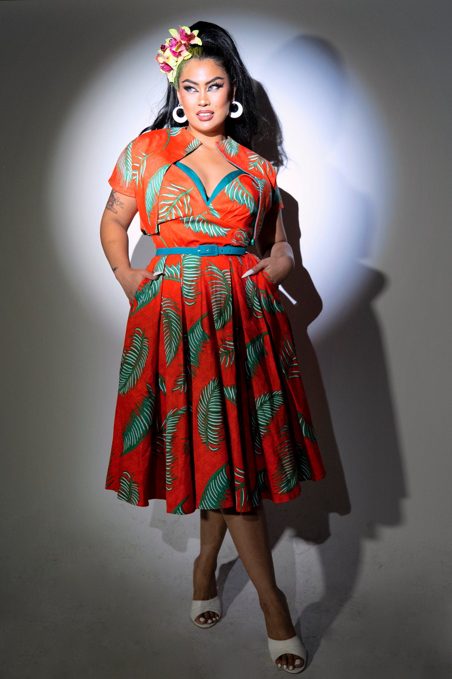 Pele Dress in Red Palm Print Cotton Sateen | Laura Byrnes & Hope Johnstun