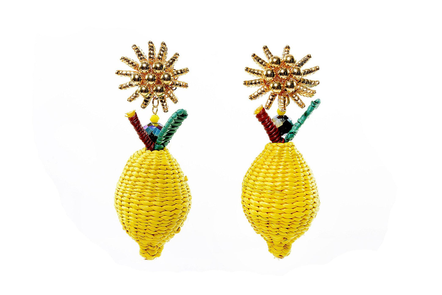 Capri Lemons Hand Made Raffia Pierced Earrings | Evelyn Ariza - pinupgirlclothing.com