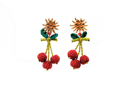 Hand Made Cherry Raffia & Beaded Dangle Earrings | Evelyn Ariza