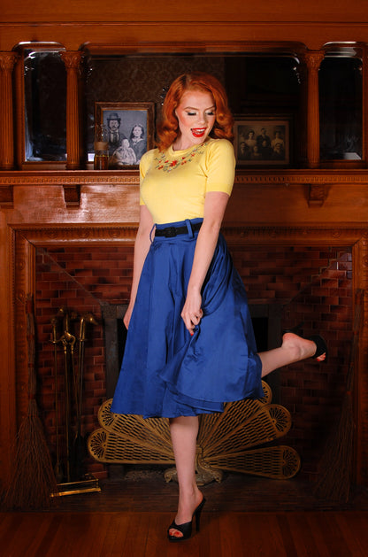 Final Sale - Doris Vintage Swing Skirt with Pockets in Blue | Pinup Couture