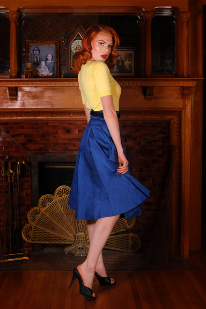 Final Sale - Doris Vintage Swing Skirt with Pockets in Blue | Pinup Couture