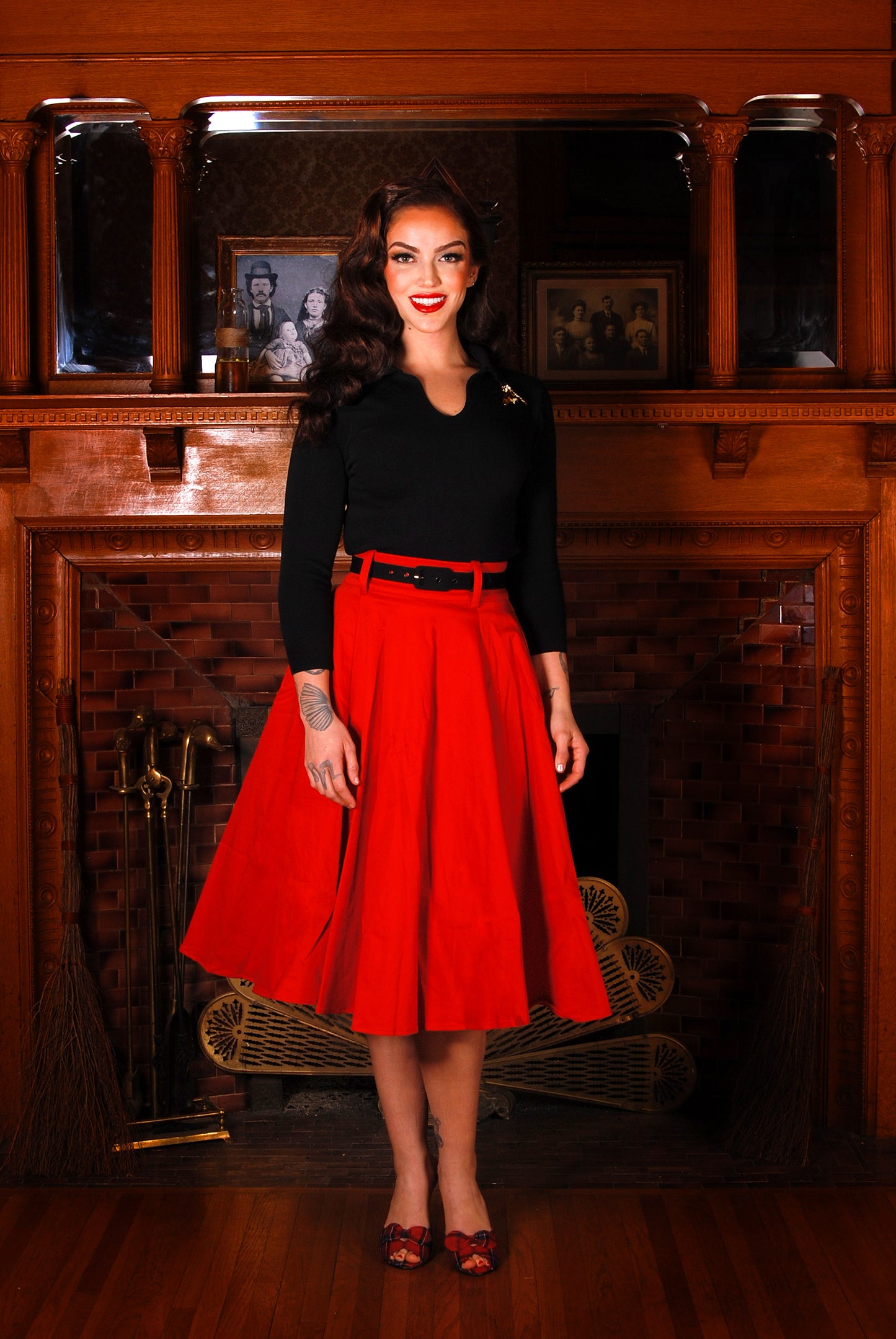 OYS - XS - S - M - Final Sale - Doris Vintage Swing Skirt with Pockets in Red |  Pinup Couture
