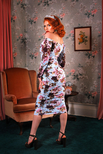 Monica Wiggle Dress in Bella Roses Stretch Jersey | Laura Byrnes California - pinupgirlclothing.com