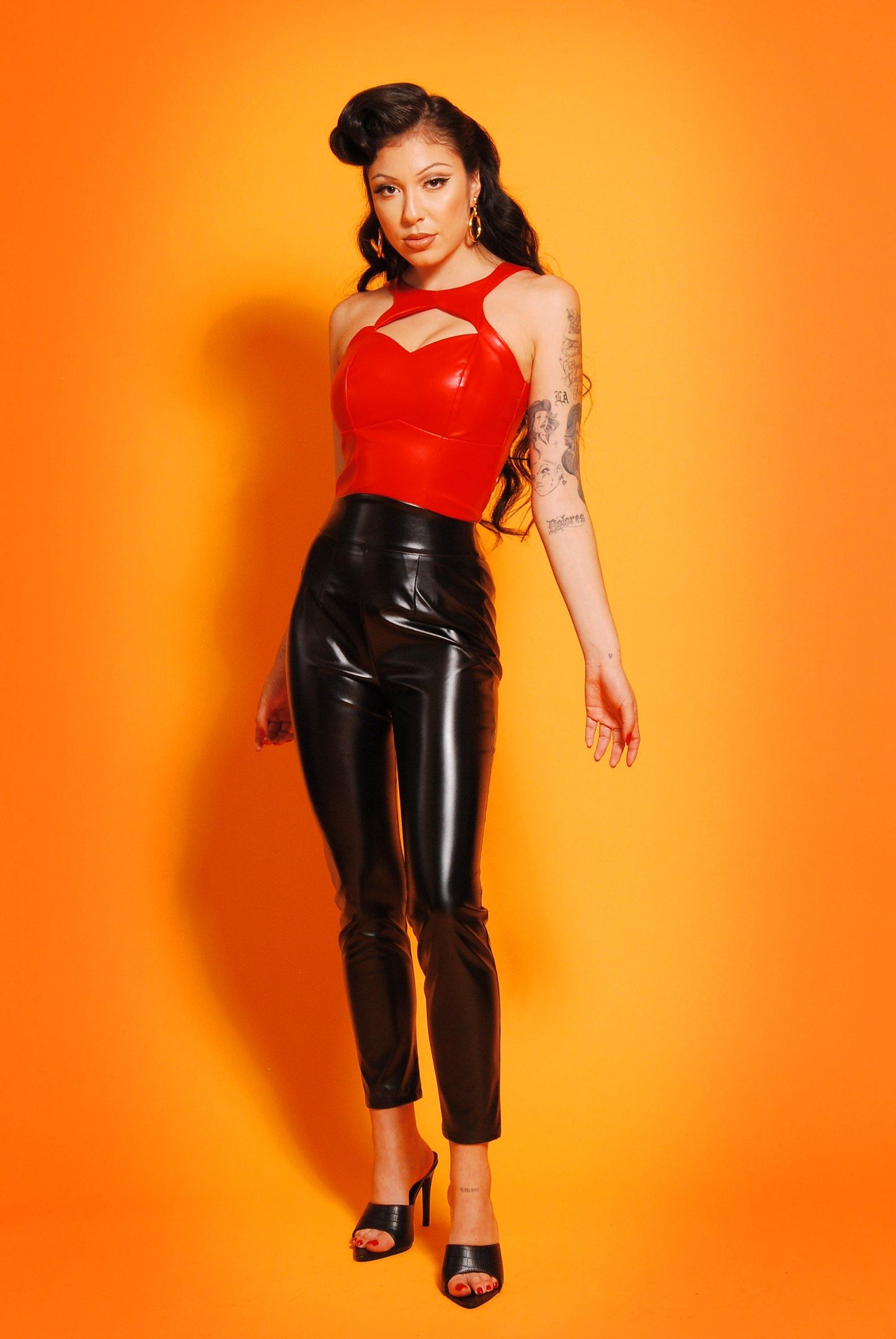 Janet Top in Red Faux Stretch Leather | Deadly Dames - pinupgirlclothing.com