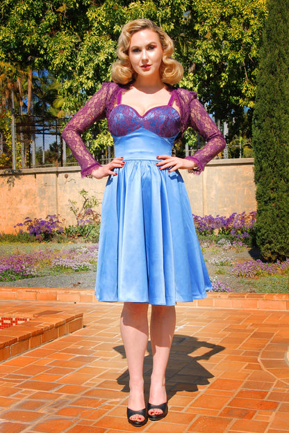 Courtney Vintage Swing Dress in Blue Satin | Pinup Couture - pinupgirlclothing.com