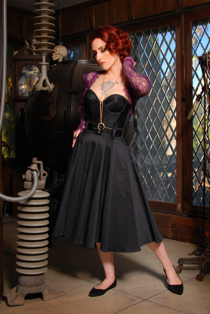 Final Sale - Vintage Doris Swing Skirt in Black Cotton Sateen | Pinup Couture