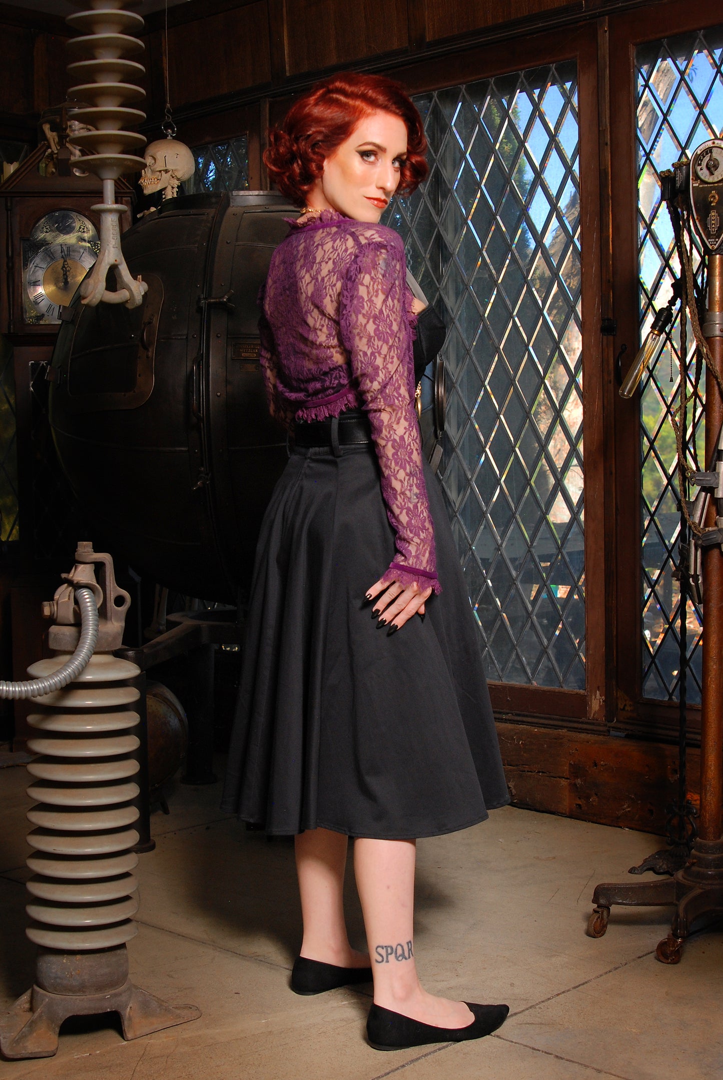 Final Sale - Vintage Doris Swing Skirt in Black Cotton Sateen | Pinup Couture