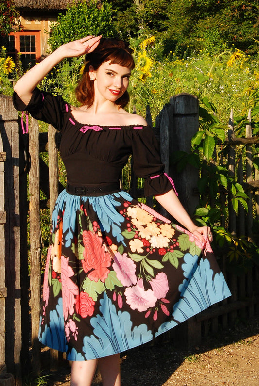 Chérie Peasant Top in Black | Laura Byrnes Designs - pinupgirlclothing.com