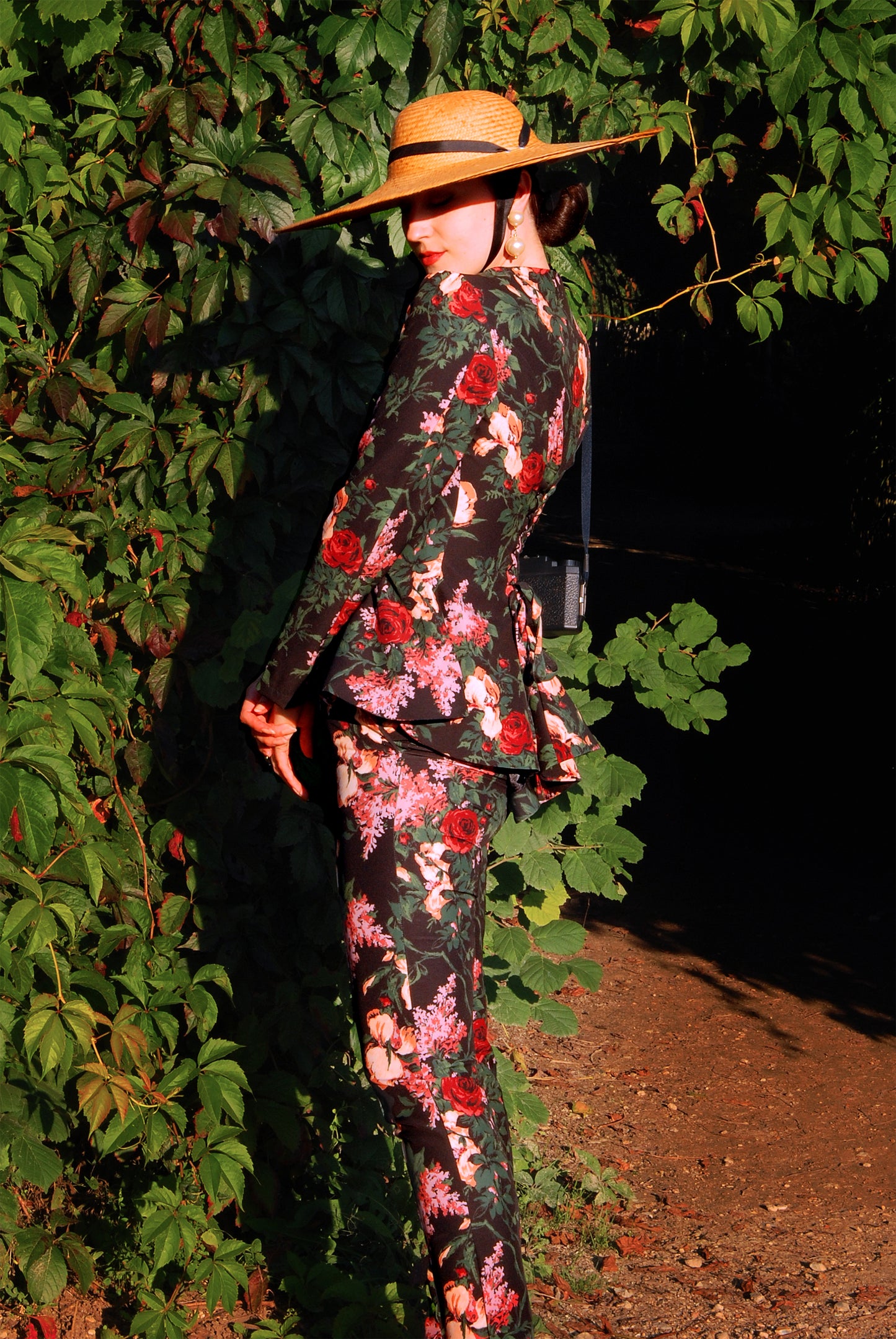 Mariette Peplum Jacket in Dark Bella Roses Gabardine | Laura Byrnes Design