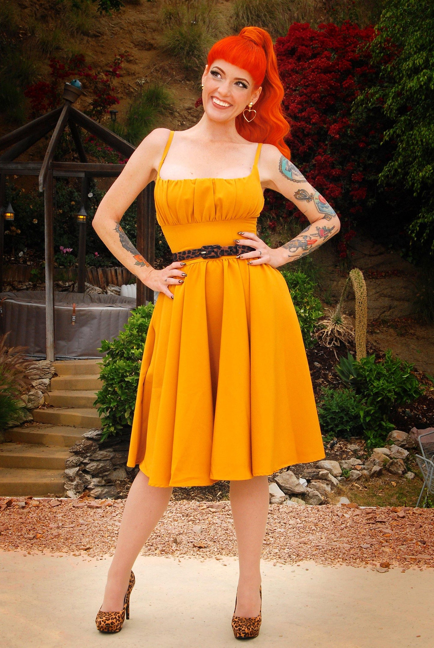 Holly Swing Dress in Mustard Gabardine | Pinup Couture - pinupgirlclothing.com