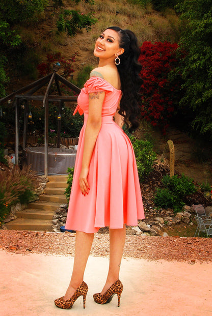 Natalie Dress in Salmon Rose Crepe | Pinup Couture - pinupgirlclothing.com