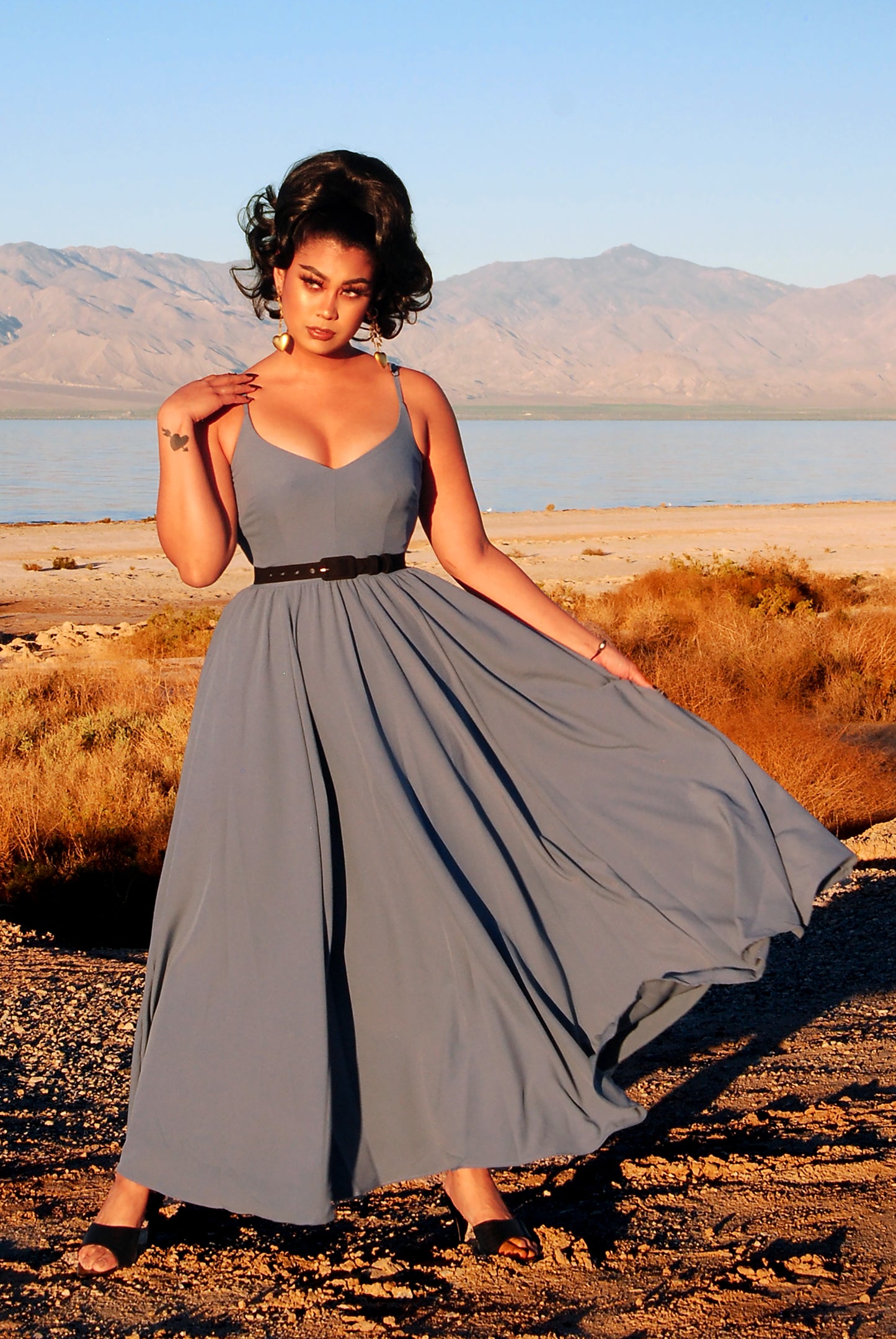 Final Sale - Amalie Ballerina Daytime Maxi Gown in Smoke Blue | Pinup Couture