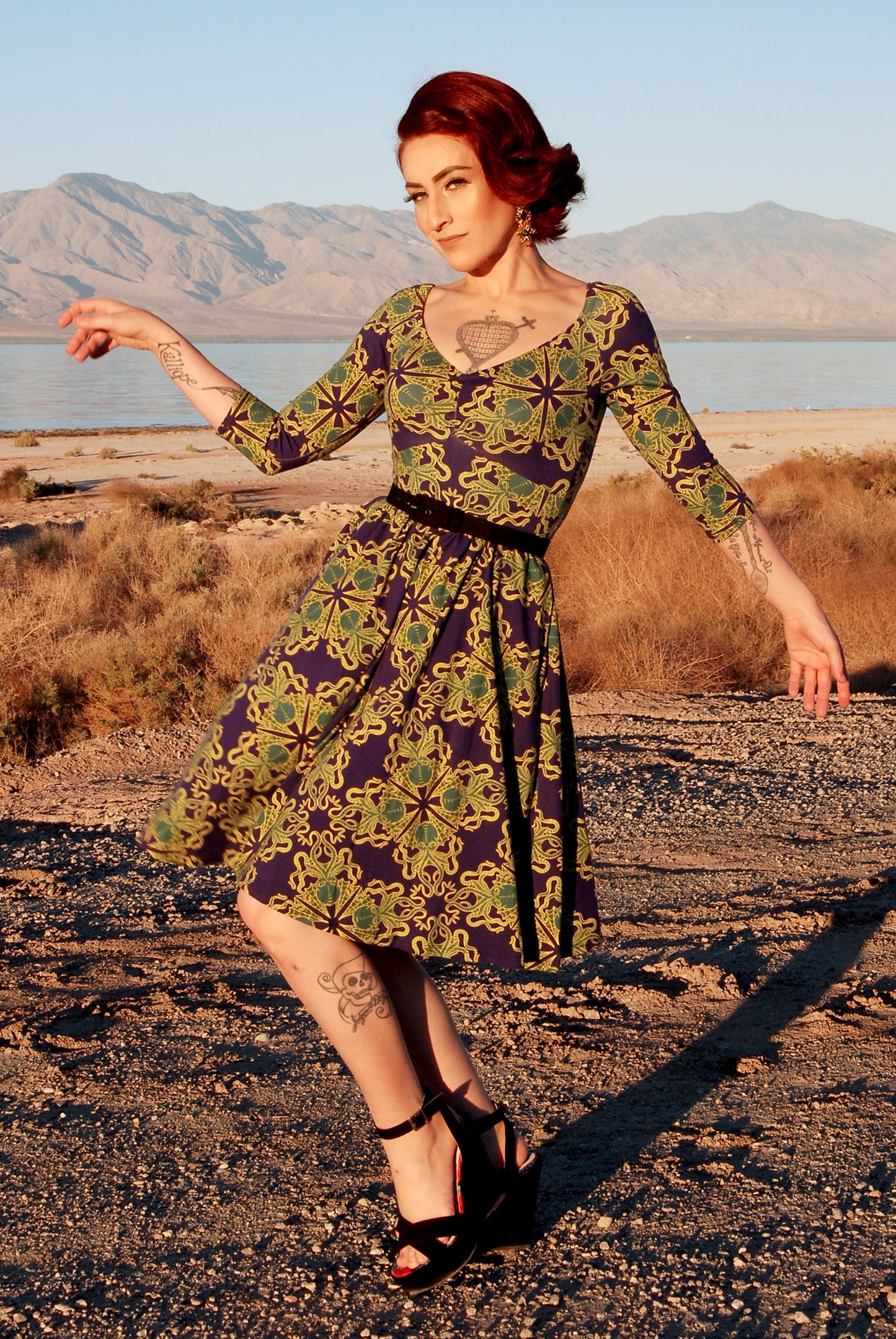 OYS - S - L - Final Sale - Kayla Swing Dress in Daddy Cthulhu Stretch Knit | Laura Byrnes & Hope Johnstun