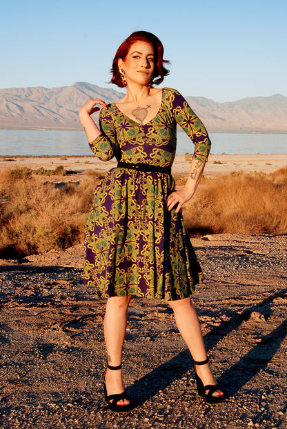 OYS - Final Sale - Kayla Swing Dress in Daddy Cthulhu Stretch Knit | Laura Byrnes & Hope Johnstun