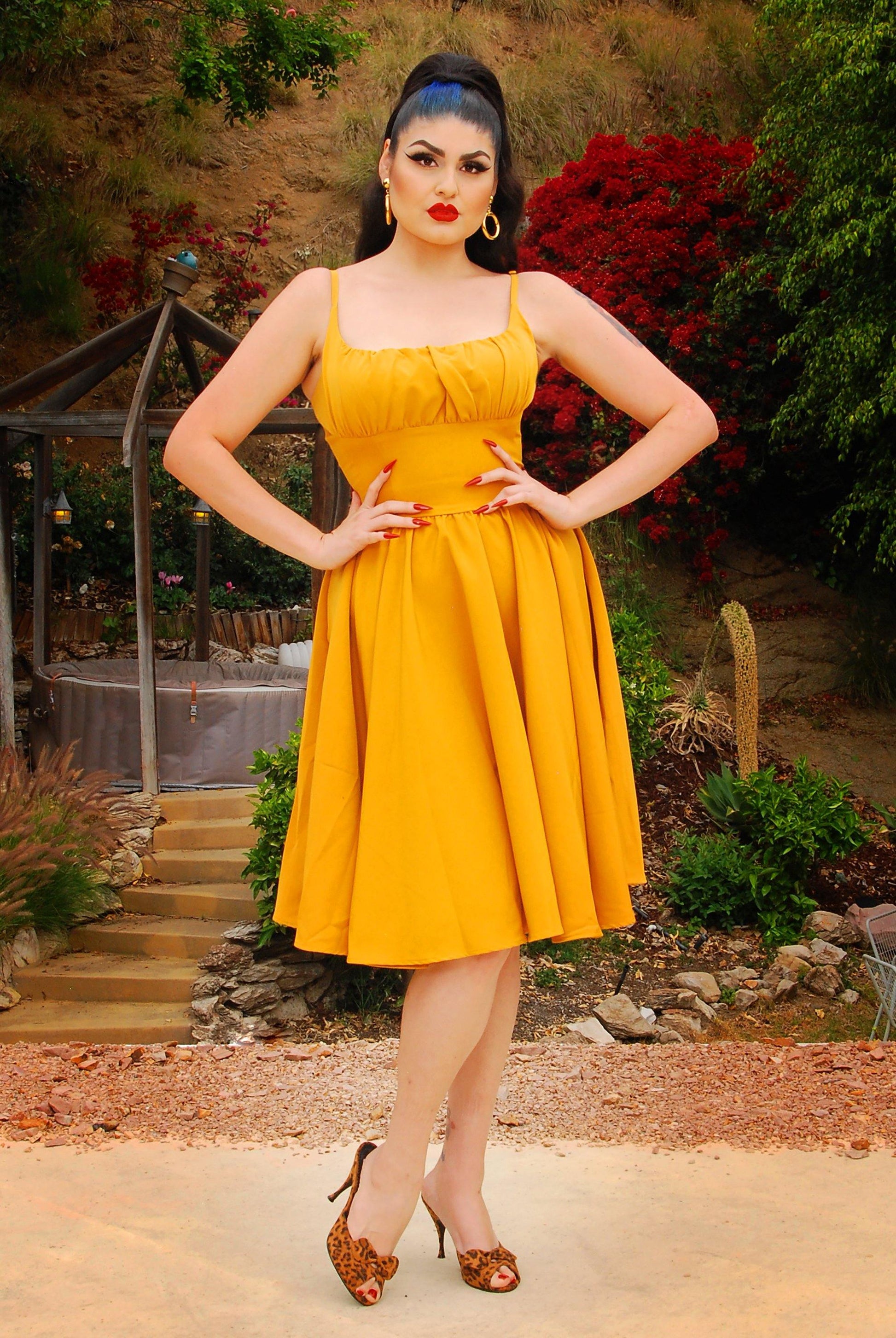 Holly Swing Dress in Mustard Gabardine | Pinup Couture - pinupgirlclothing.com