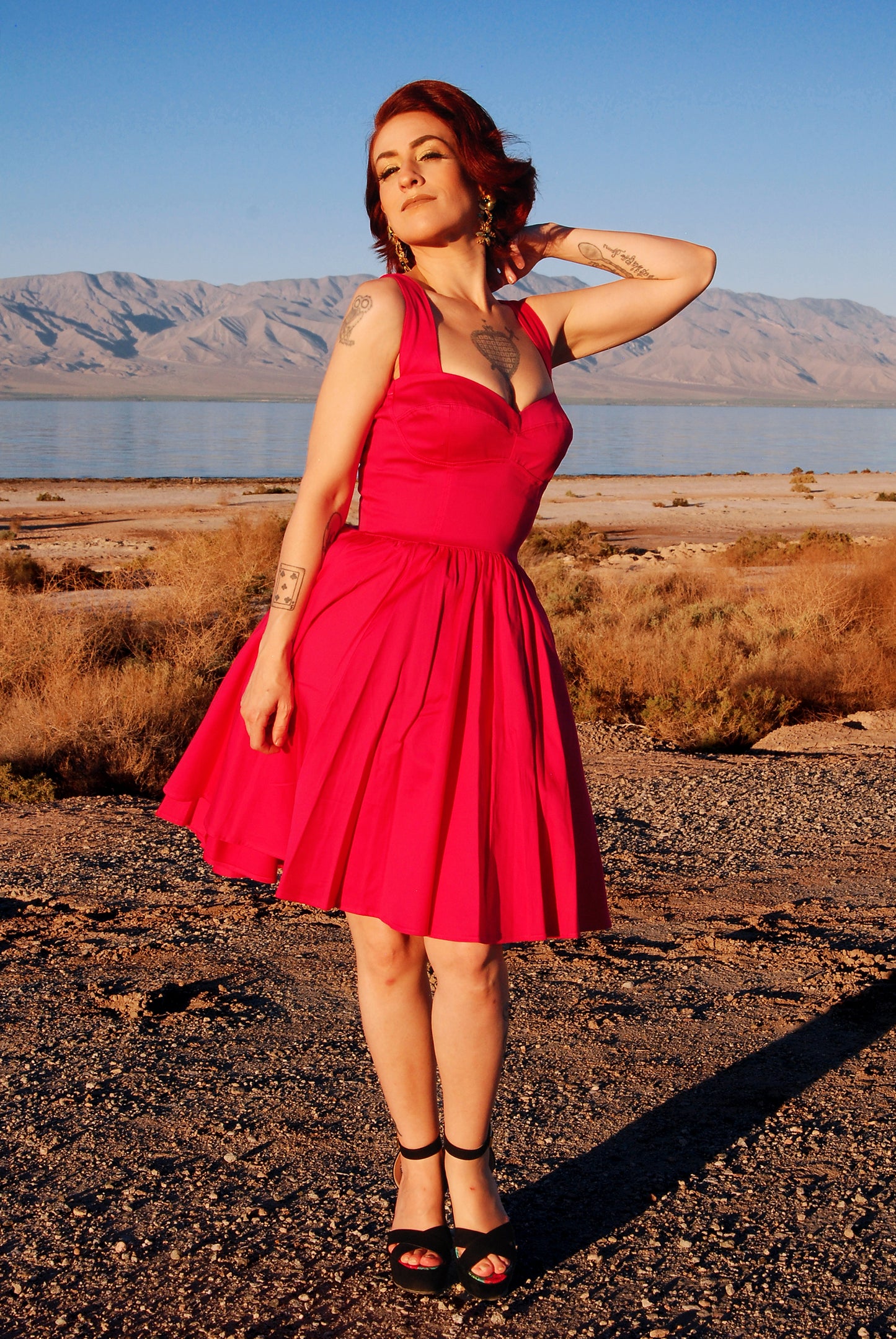 OYS - S- -M - L - Final Sale - Vera Vintage Swing Dress in Solid Fuchsia Cotton Sateen | Deadly Dames