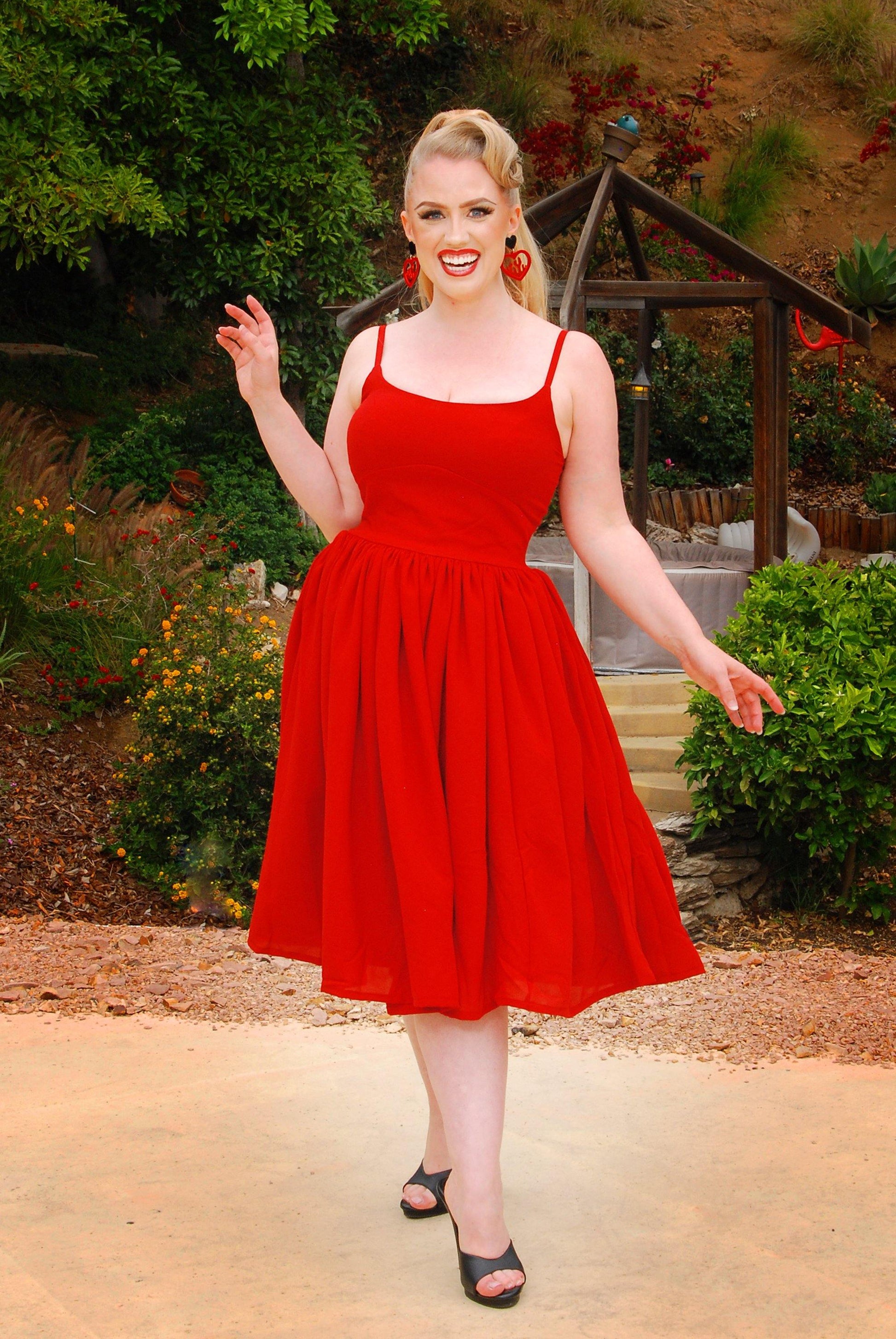 Jenny Dress in Cherry Red Crepe | Pinup Couture - pinupgirlclothing.com