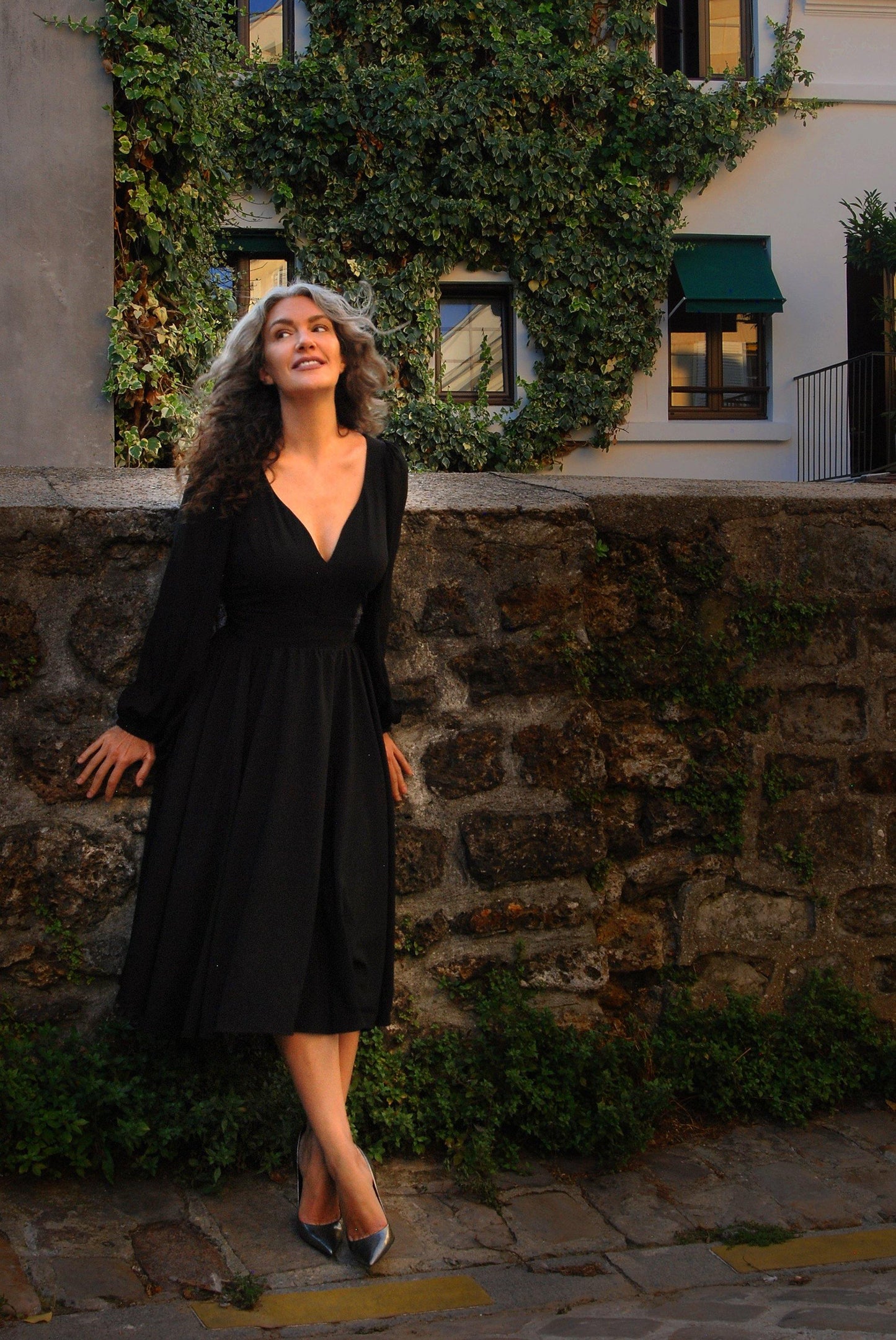 Kara Swing Dress in Black Crepe and Chiffon Sleeves | Laura Byrnes Design - pinupgirlclothing.com