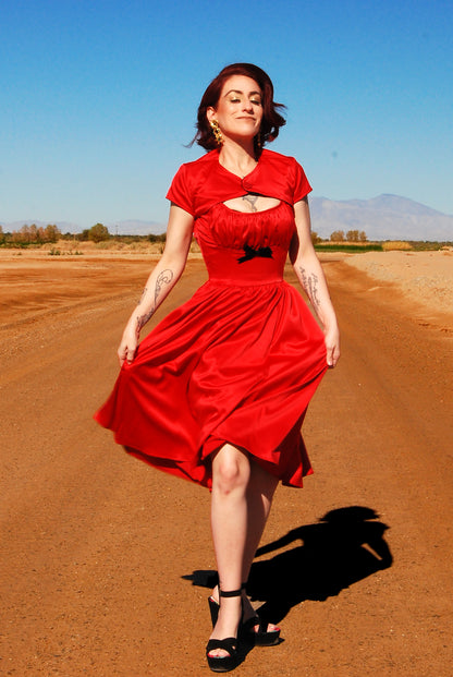 Evelyn Vintage Cocktail Dress in Red Bridal Satin
