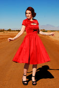 Evelyn Vintage Cocktail Dress in Red Bridal Satin