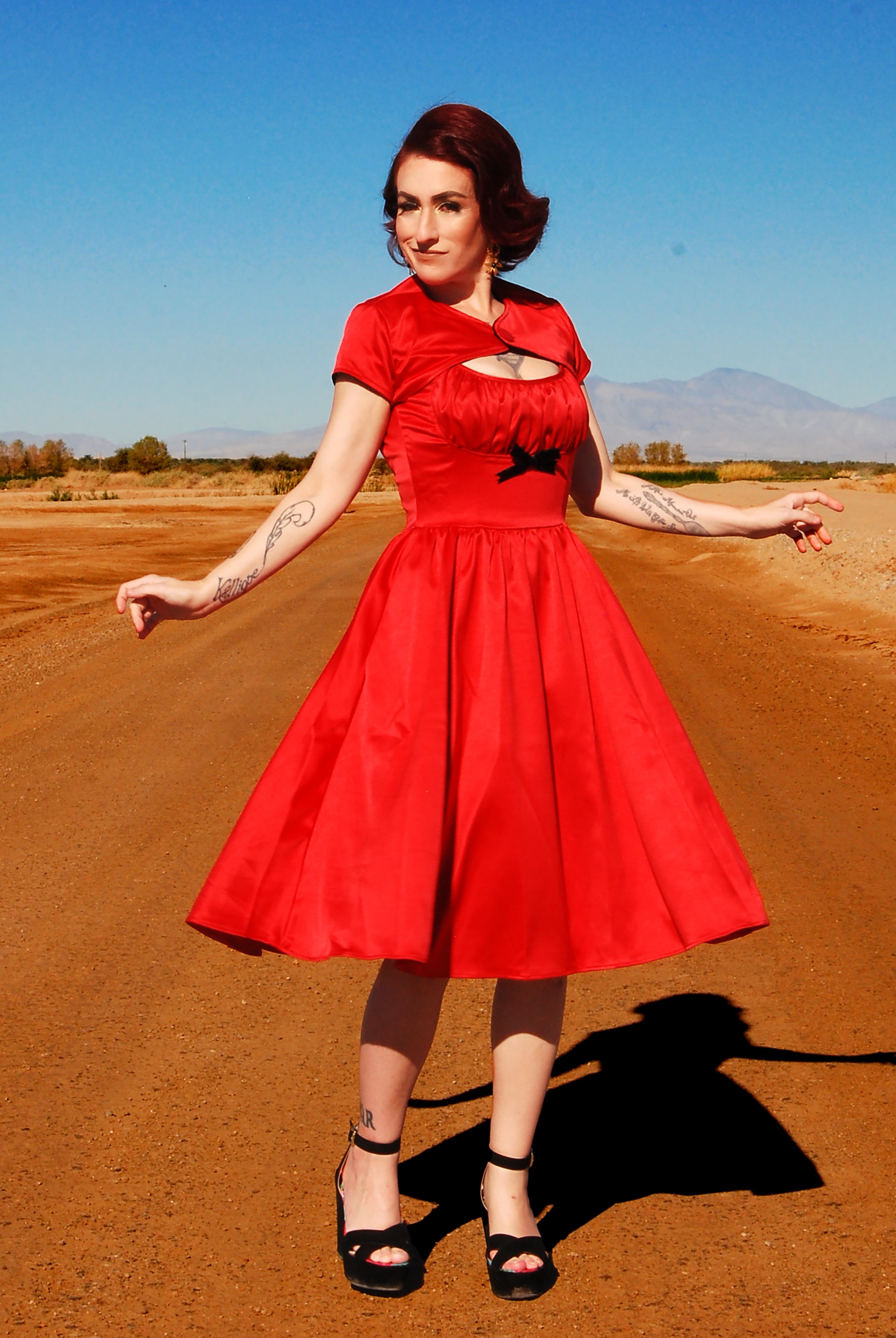 Evelyn Vintage Cocktail Dress in Red Bridal Satin